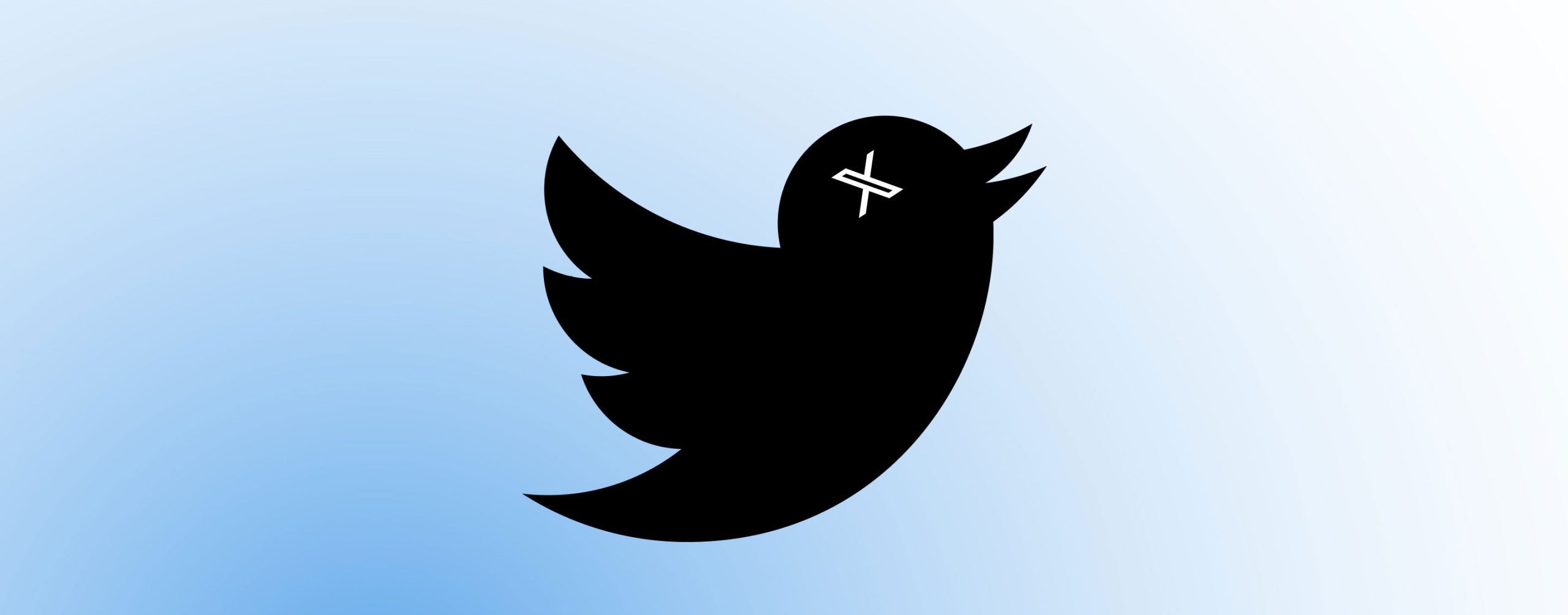 Twitter bird with the new 'X' logo where its eye would be